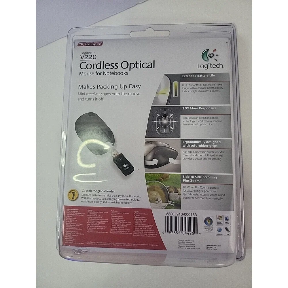 Logitech V220 Cordless Optical Mouse for Notebooks Laptops New Unopened Computer